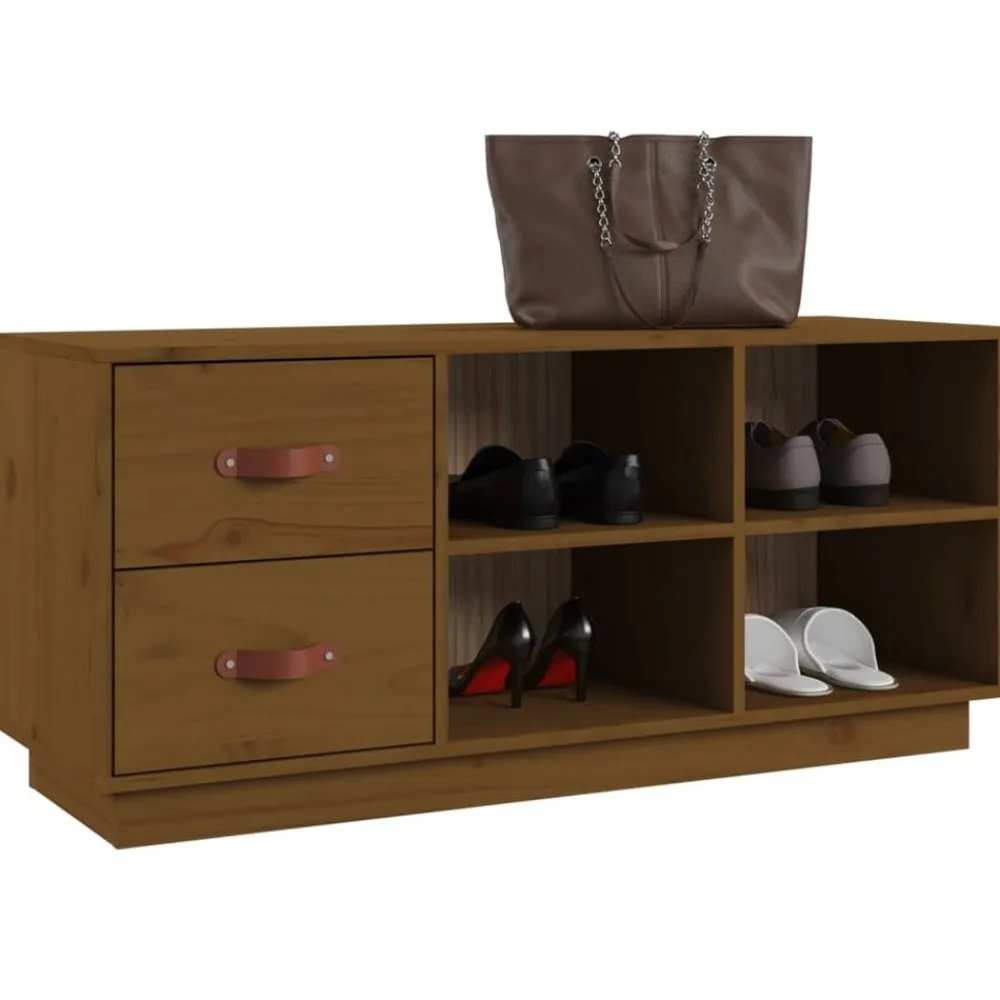 vidaXL Productos Del Hogar-Zapatero madera maciza de pino marrón miel 100x34x45 cm