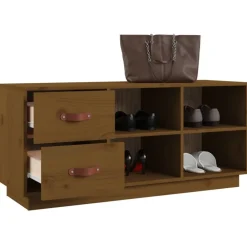 vidaXL Productos Del Hogar-Zapatero madera maciza de pino marrón miel 100x34x45 cm