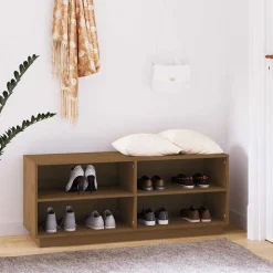 vidaXL Productos Del Hogar-Zapatero madera maciza de pino marrón miel 110x34x45 cm