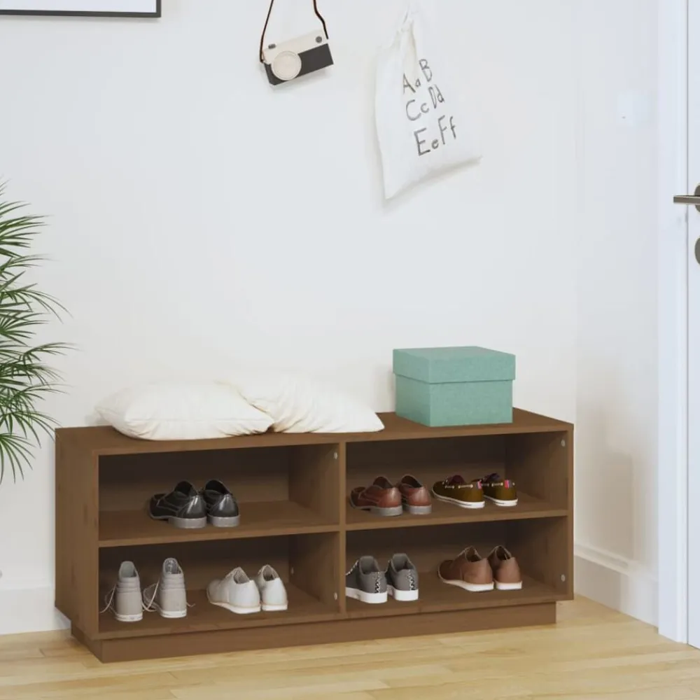 vidaXL Productos Del Hogar-Zapatero madera maciza de pino marrón miel 110x34x45 cm