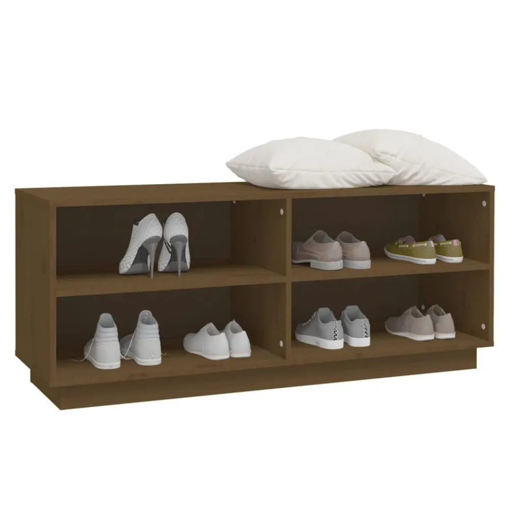 vidaXL Productos Del Hogar-Zapatero madera maciza de pino marrón miel 110x34x45 cm