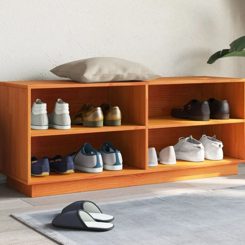 vidaXL Zapatero madera maciza de pino marrón cera 110x34x45 cm Marrón cera Online