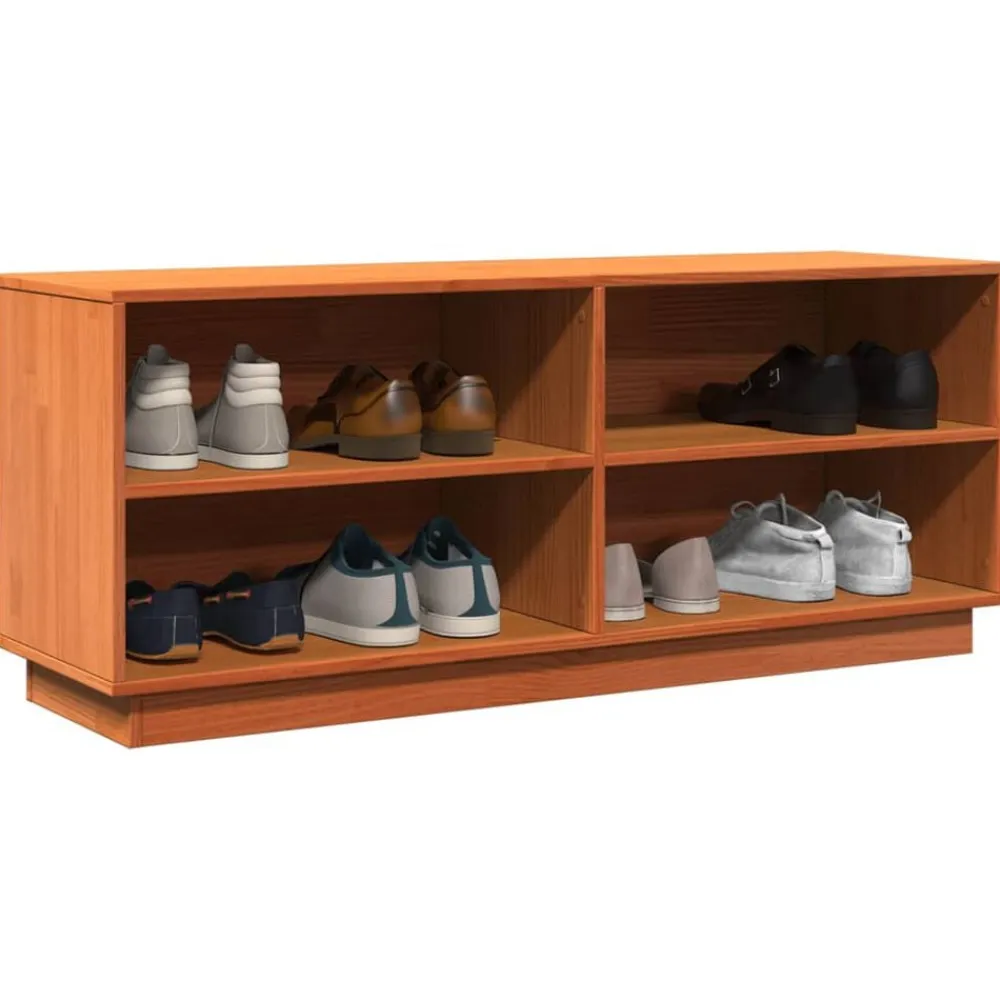 vidaXL Zapatero madera maciza de pino marrón cera 110x34x45 cm Marrón cera Online
