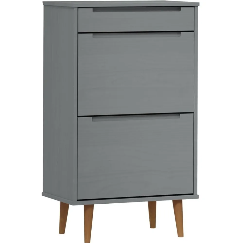 vidaXL Zapatero MOLDE madera maciza de pino 59,5x35x103 cm Gris Best