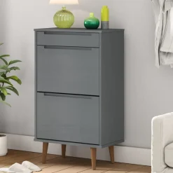 vidaXL Zapatero MOLDE madera maciza de pino 59,5x35x103 cm Gris Best