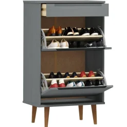 vidaXL Zapatero MOLDE madera maciza de pino 59,5x35x103 cm Gris Best