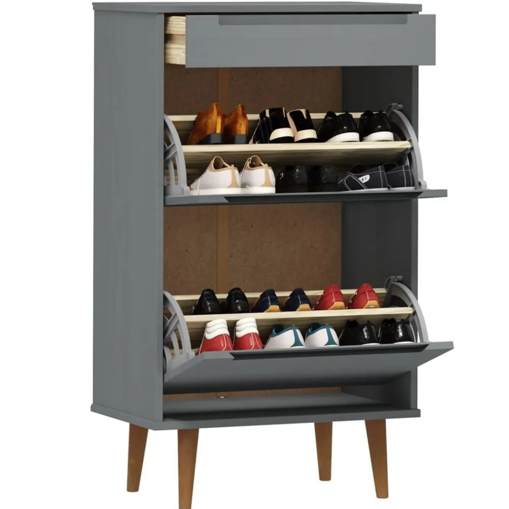 vidaXL Zapatero MOLDE madera maciza de pino 59,5x35x103 cm Gris Best