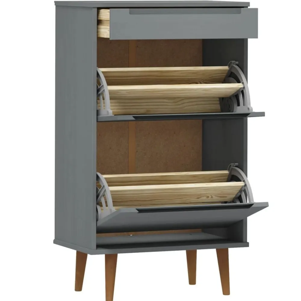 vidaXL Zapatero MOLDE madera maciza de pino 59,5x35x103 cm Gris Best