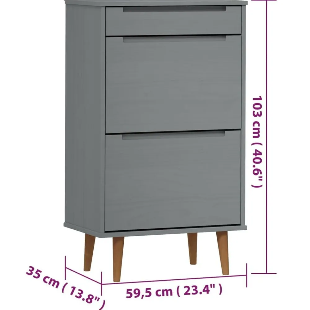 vidaXL Zapatero MOLDE madera maciza de pino 59,5x35x103 cm Gris Best