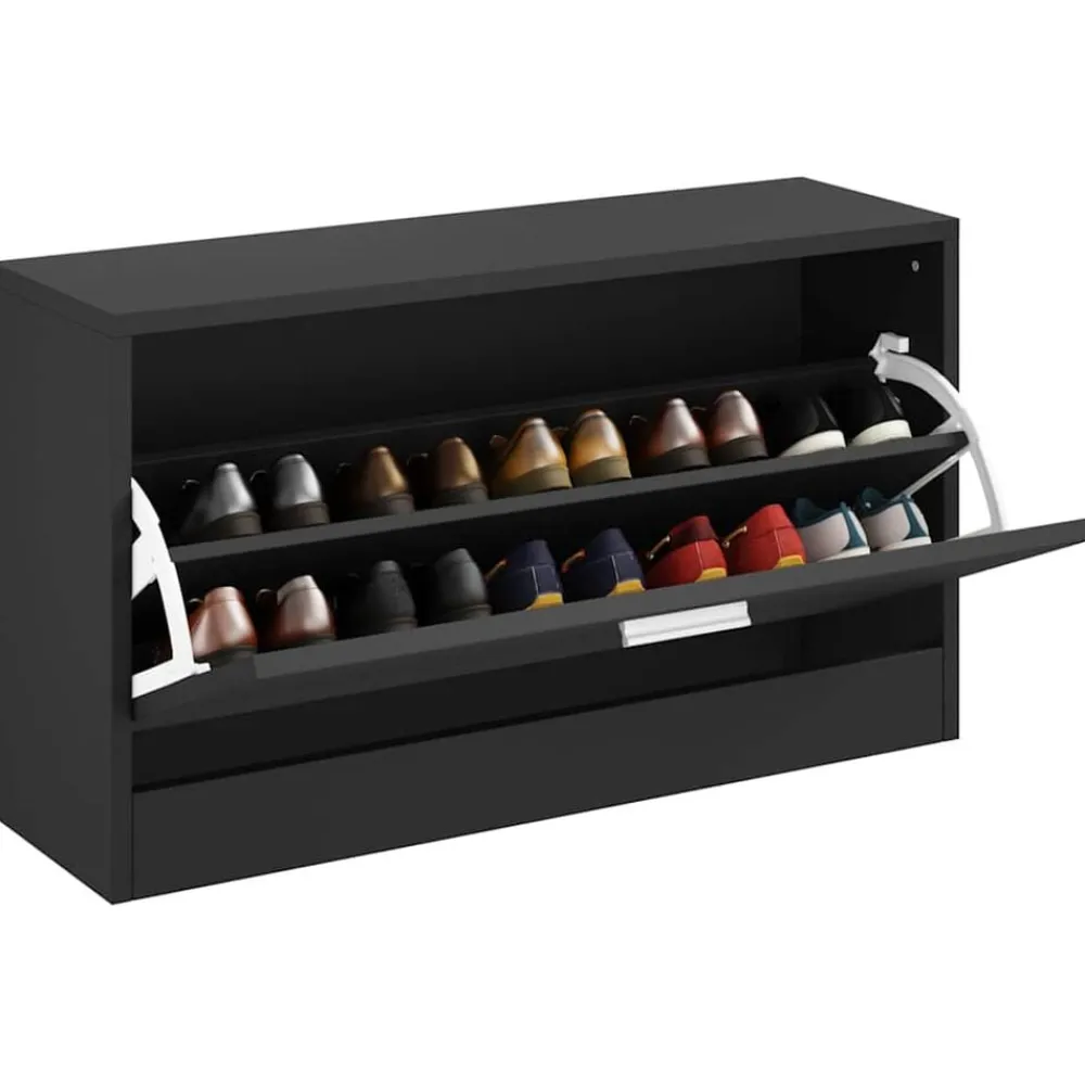 vidaXL Zapatero 80x24x45 cm madera de ingeniería Negro Outlet
