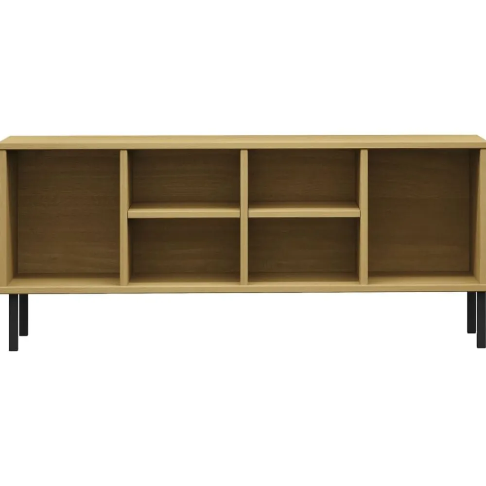 vidaXL Productos Del Hogar-Zapatero patas de metal OSLO madera maciza marrón 106x35x45 cm